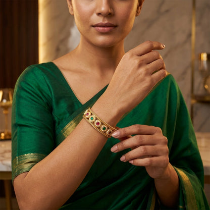 Royal Gemstone Gold Tone Traditional Kada Bangles
