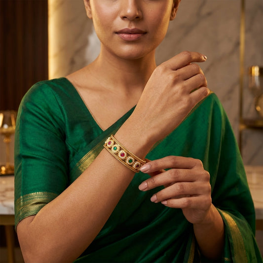 Royal Gemstone Gold Tone Traditional Kada Bangles