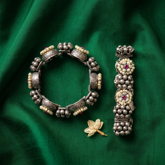 2PC Loose Openable German Silver Floral Bracelet