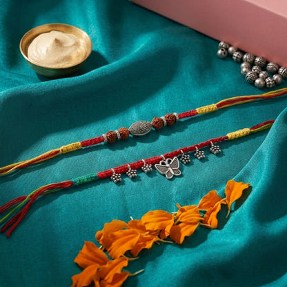 Artisan Butterfly Multicolor Thread Bhai Bhabhi Rakhi Set