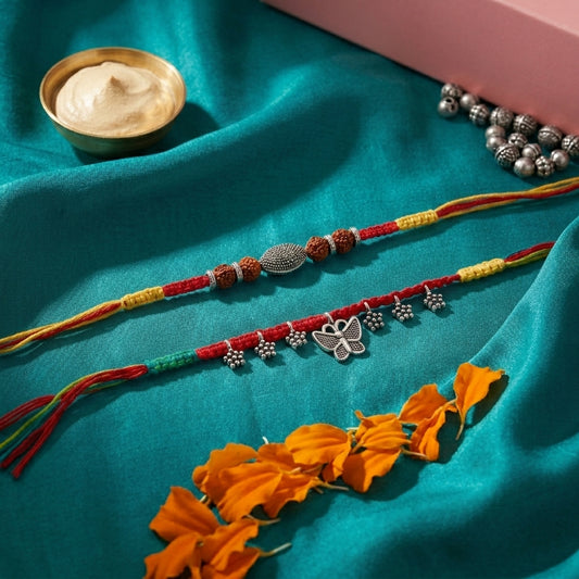 Artisan Butterfly Multicolor Thread Bhai Bhabhi Rakhi Set