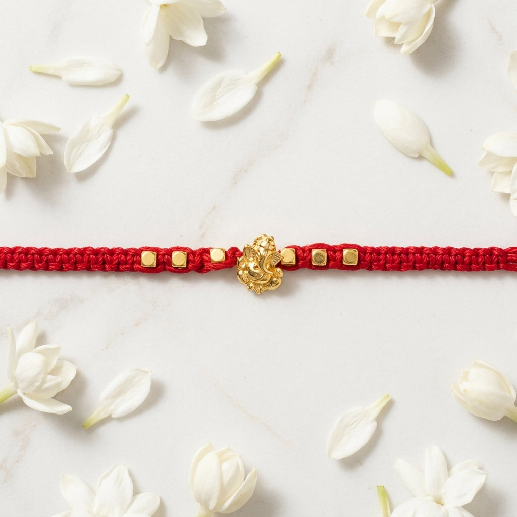 2PC Elegant Gold-Tone Ganesha Rakhi