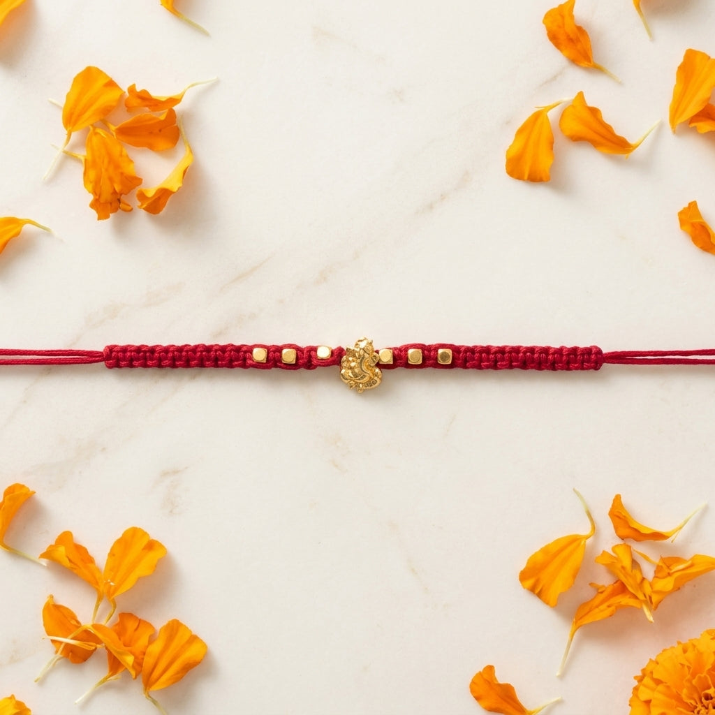 2PC Elegant Gold-Tone Ganesha Rakhi