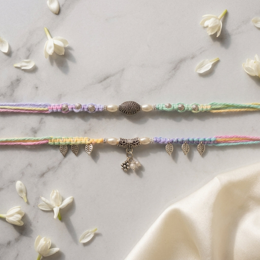 Artisan Multicolor Thread Bhai Bhabhi Rakhi Set