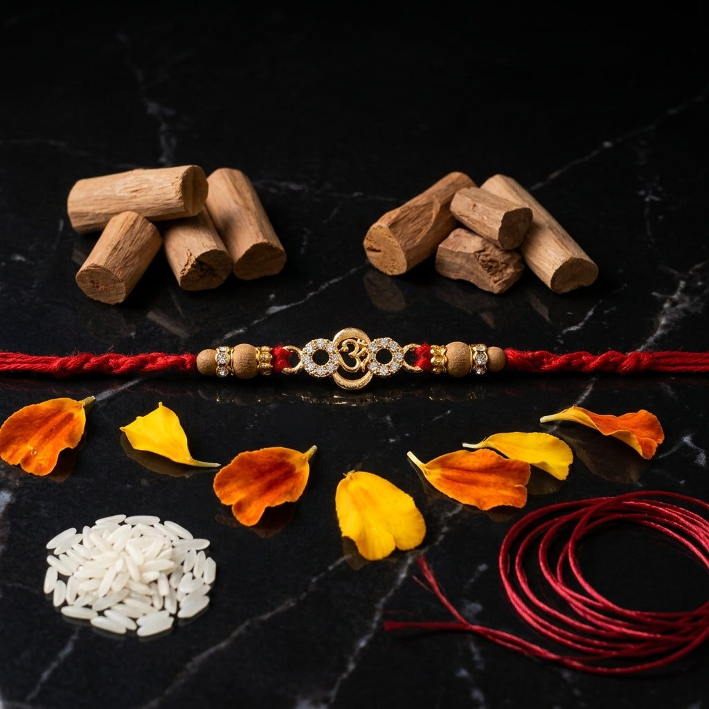 Exquisite Gold-Tone Om Designer Rakhi