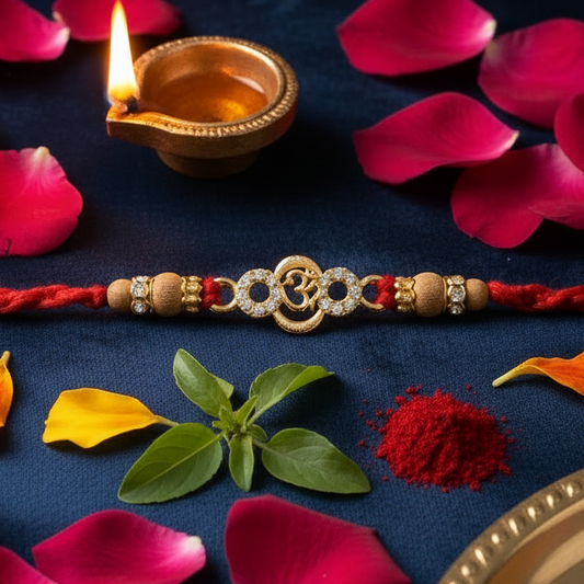 Exquisite Gold-Tone Om Designer Rakhi