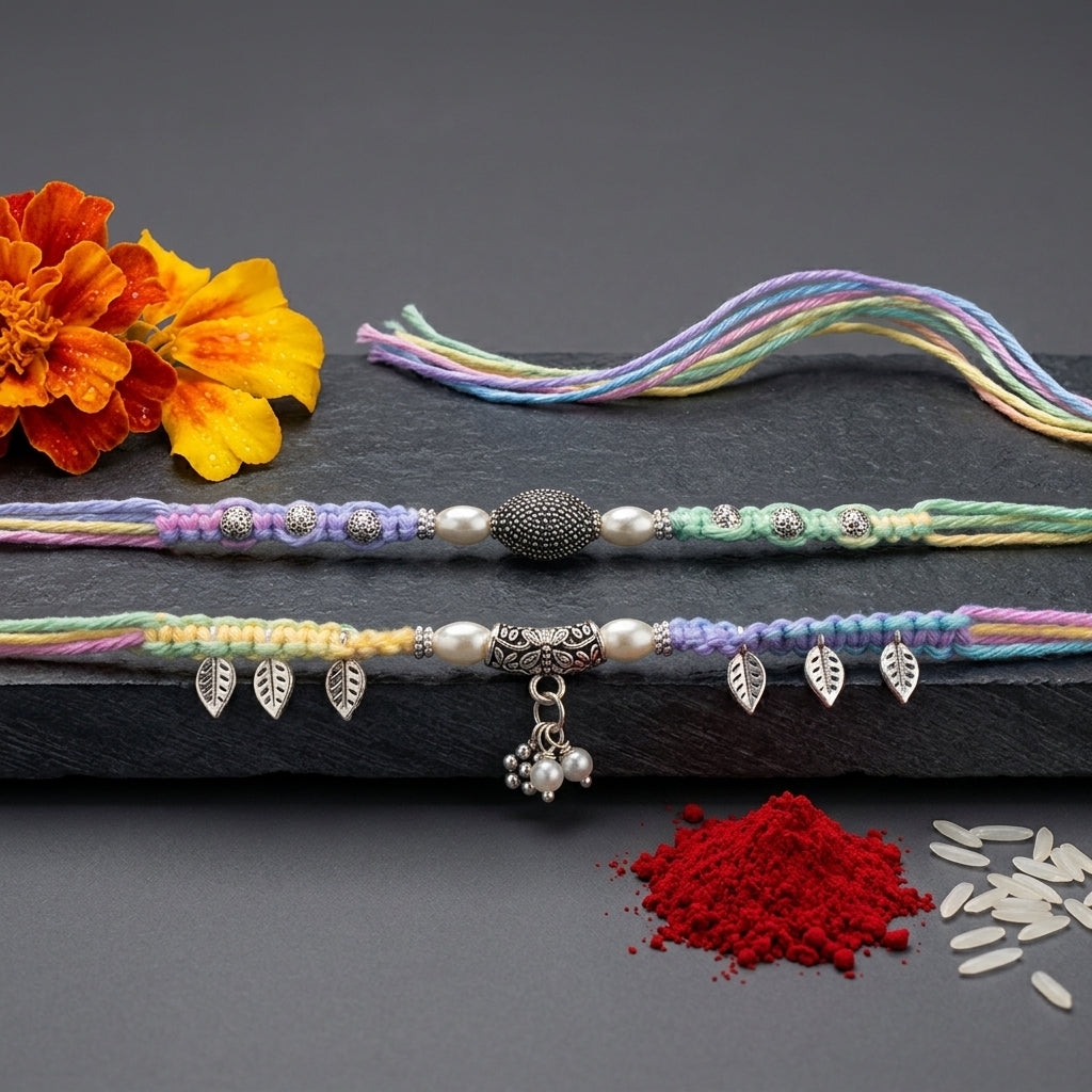Artisan Multicolor Thread Bhai Bhabhi Rakhi Set
