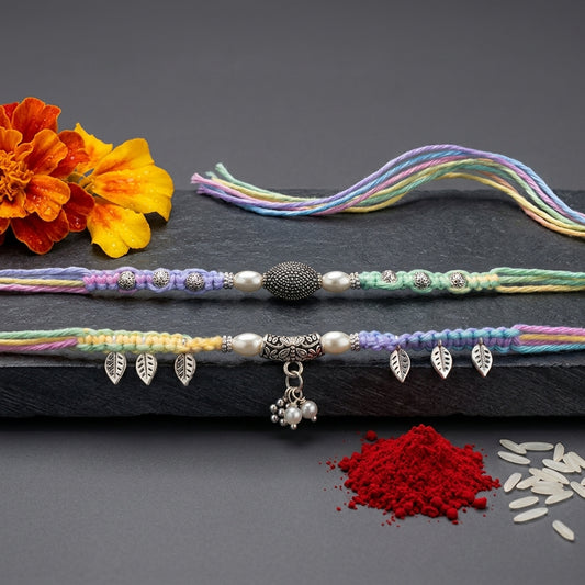 Artisan Multicolor Thread Bhai Bhabhi Rakhi Set