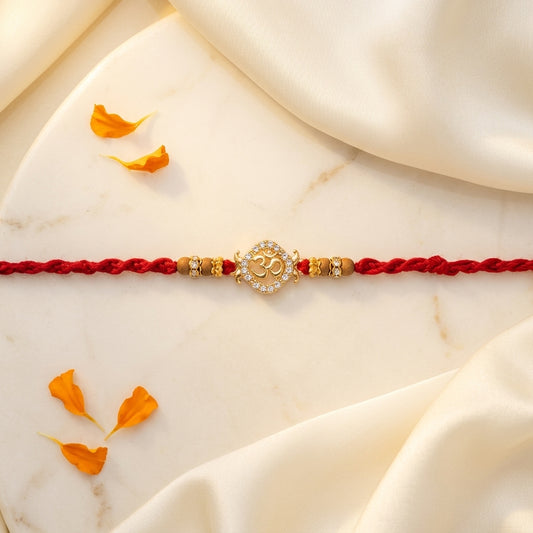 Elegant Stone-Studded Om Designer Rakhi