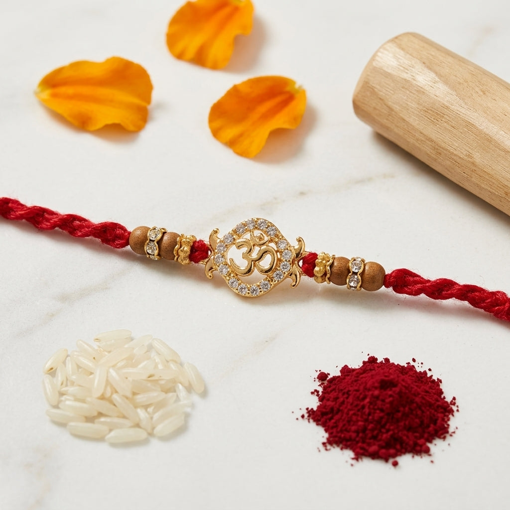 Elegant Stone-Studded Om Designer Rakhi