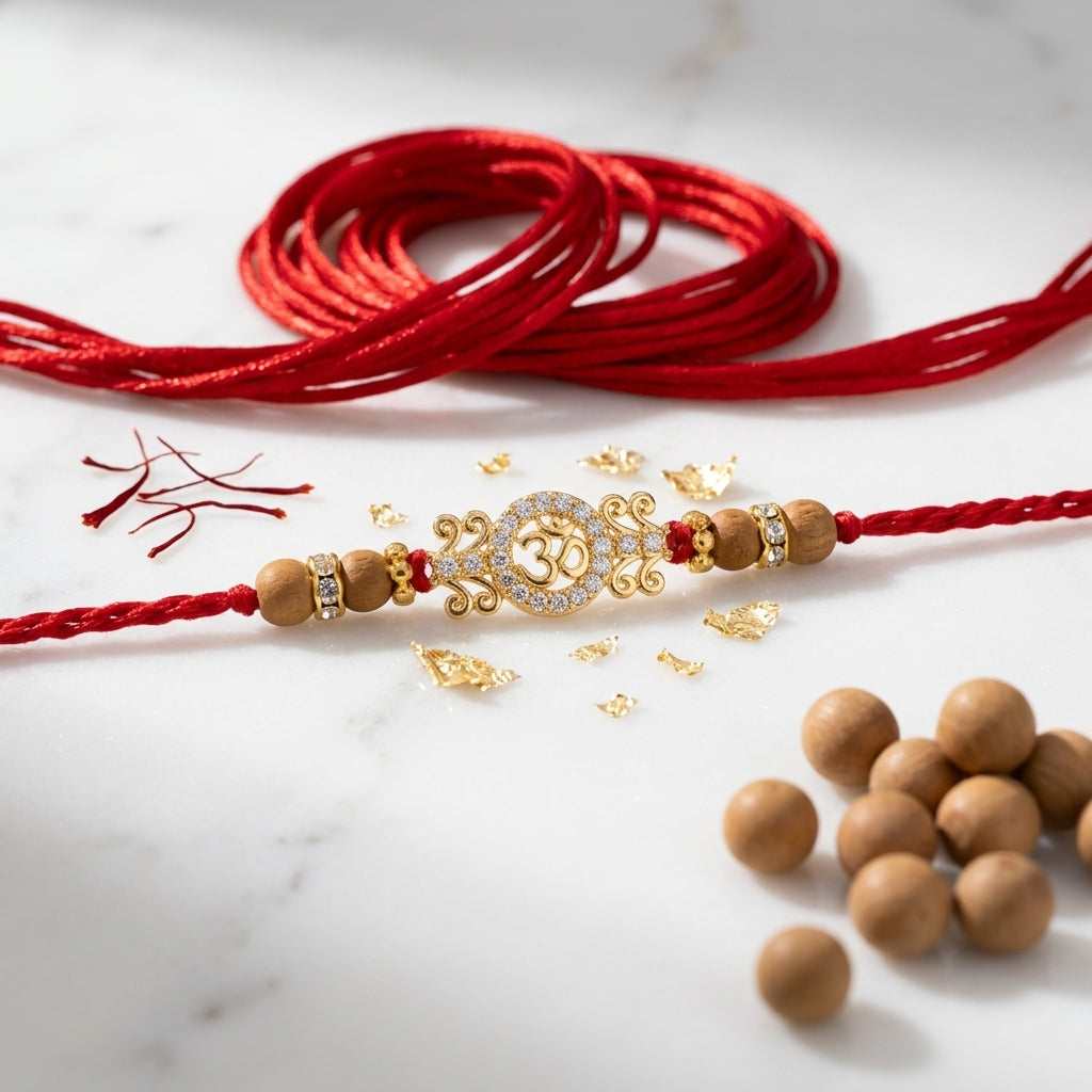 Exquisite Stone-Studded Om Designer Rakhi