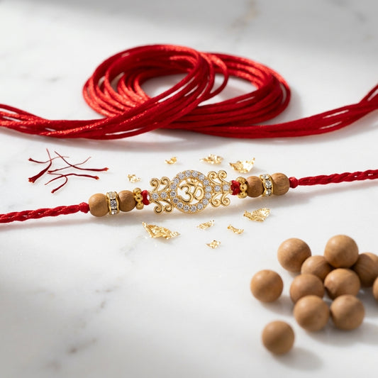 Exquisite Stone-Studded Om Designer Rakhi