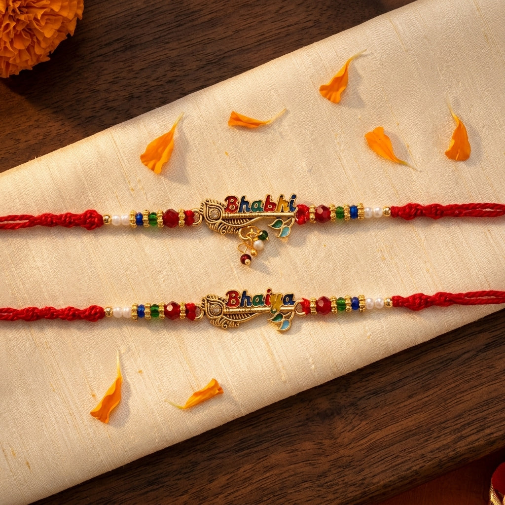 Elegant "Bhaiya-Bhabhi" Designer Rakhi Couple Set