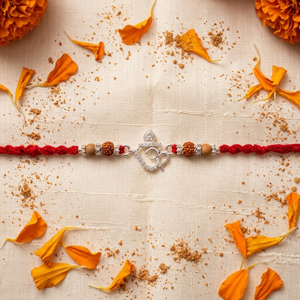 Silver  Tone Om Designer Rakhi