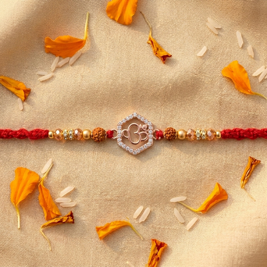 Elegant Stone-Studded Hexagonal Om Rakhi