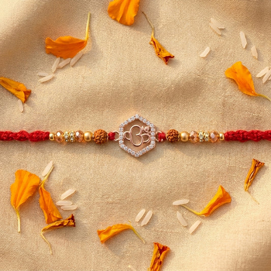 Elegant Stone-Studded Hexagonal Om Rakhi