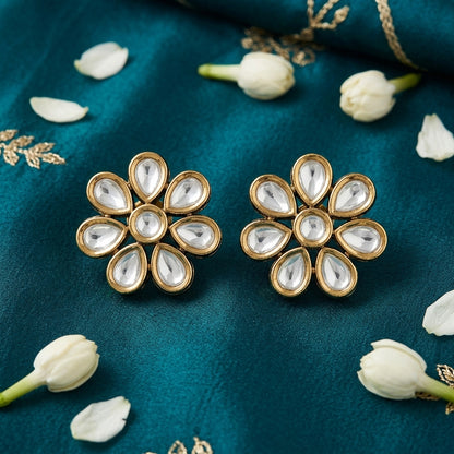 Elegant Floral Kundan Stud Earrings