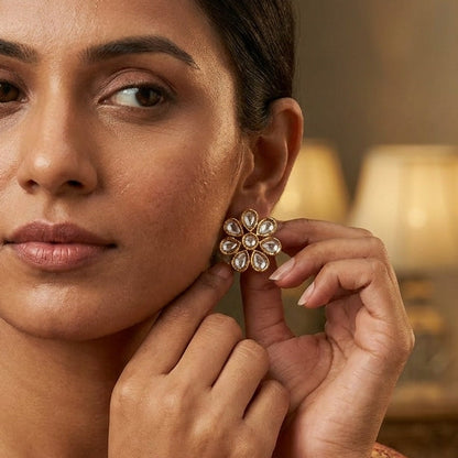 Elegant Floral Kundan Stud Earrings