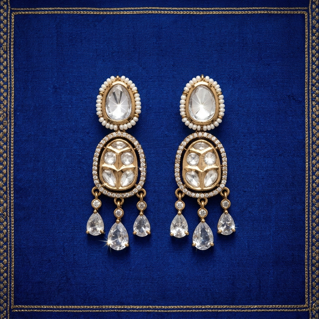 Regal Polki Chandbali Kundan Earrings
