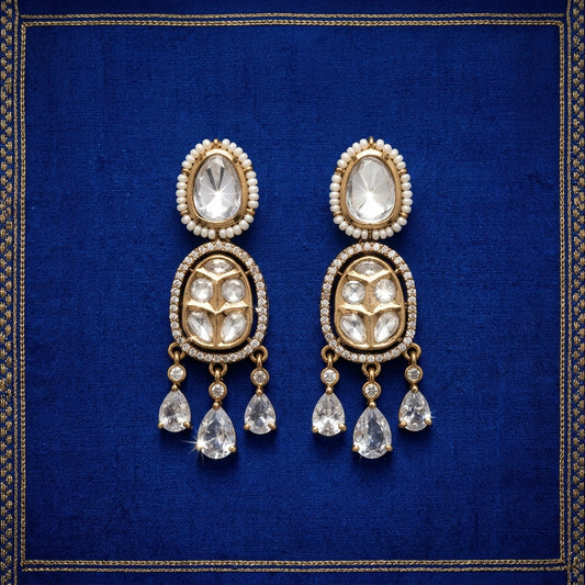 Regal Polki Chandbali Kundan Earrings