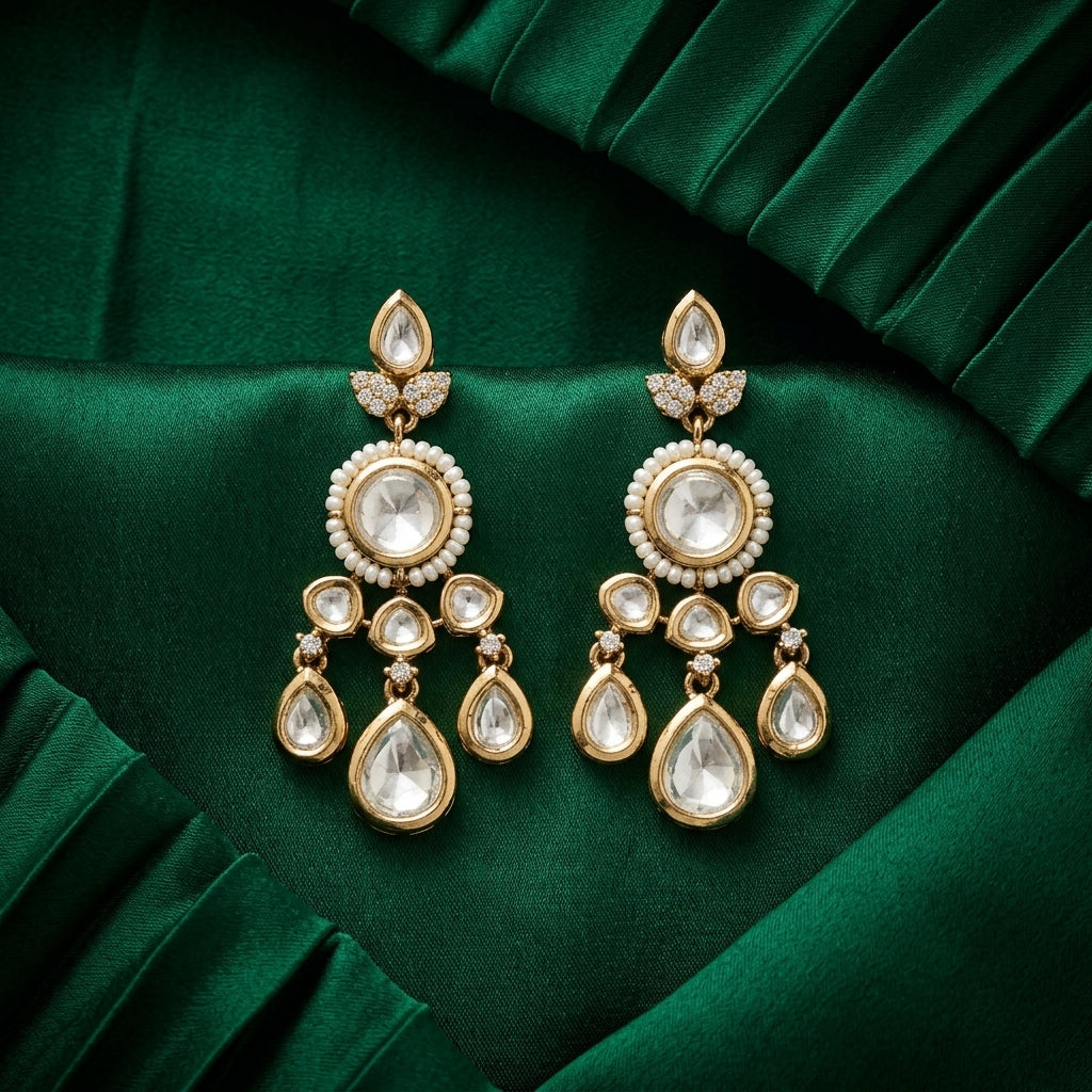 Exquisite Polki Chandbali Kundan Earrings