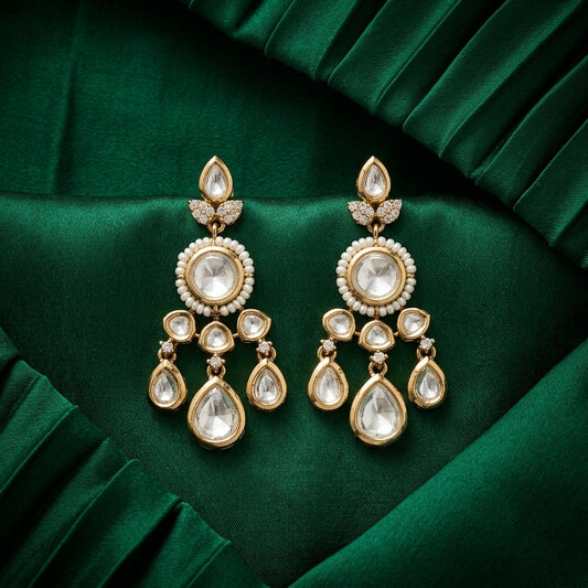 Exquisite Polki Chandbali Kundan Earrings