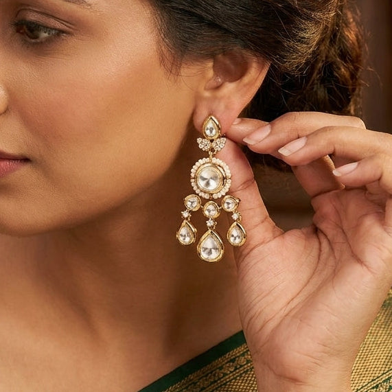 Exquisite Polki Chandbali Kundan Earrings