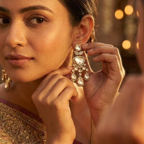 Polki and Mother-of-Pearl Chandelier Earrings