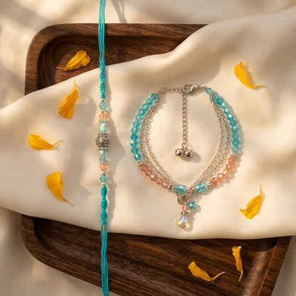 Elegant Turquoise Designer Bhai Bhabhi Rakhi