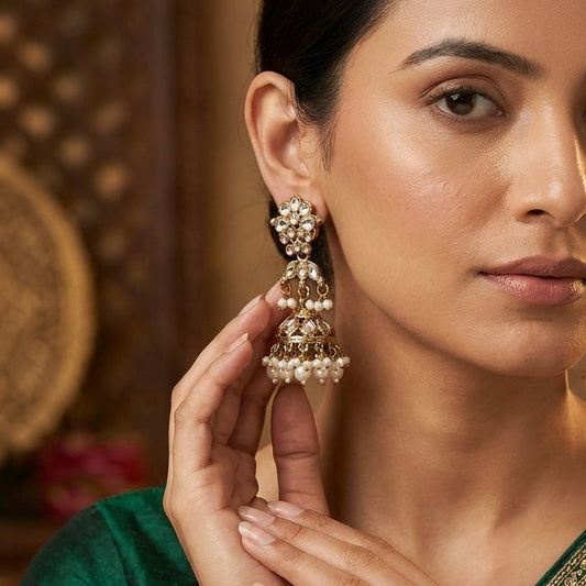 Royal Kundan and Pearl Tiered Jhumka Earrings