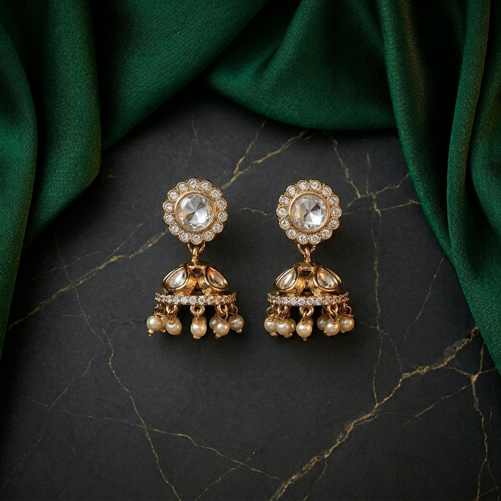 Radiant Kundan and Pearl Jhumka Earrings