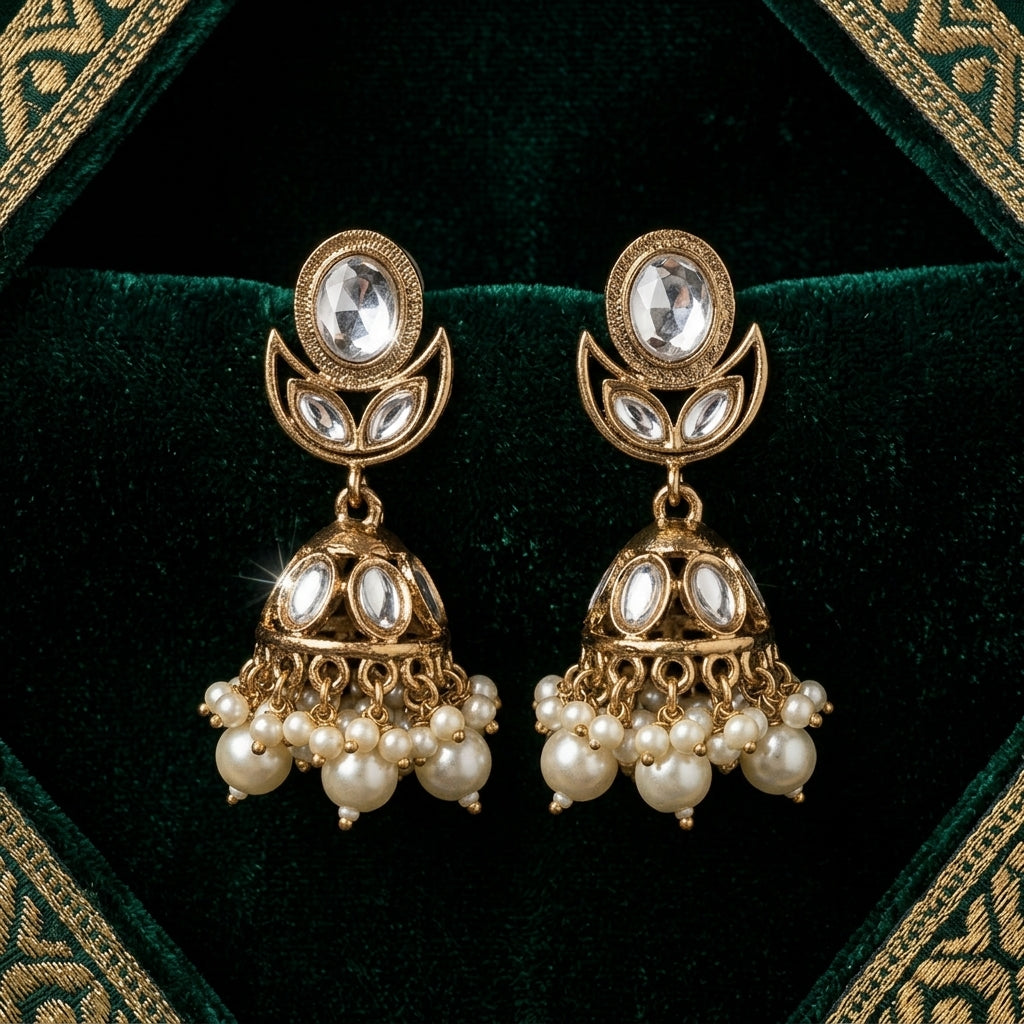 Elegant Kundan & Pearl Jhumka Earrings