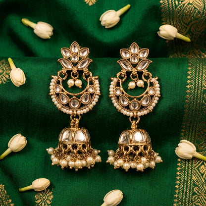 Floral Chandbali Jhumka Earrings