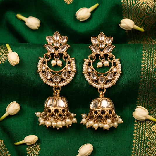 Floral Chandbali Jhumka Earrings