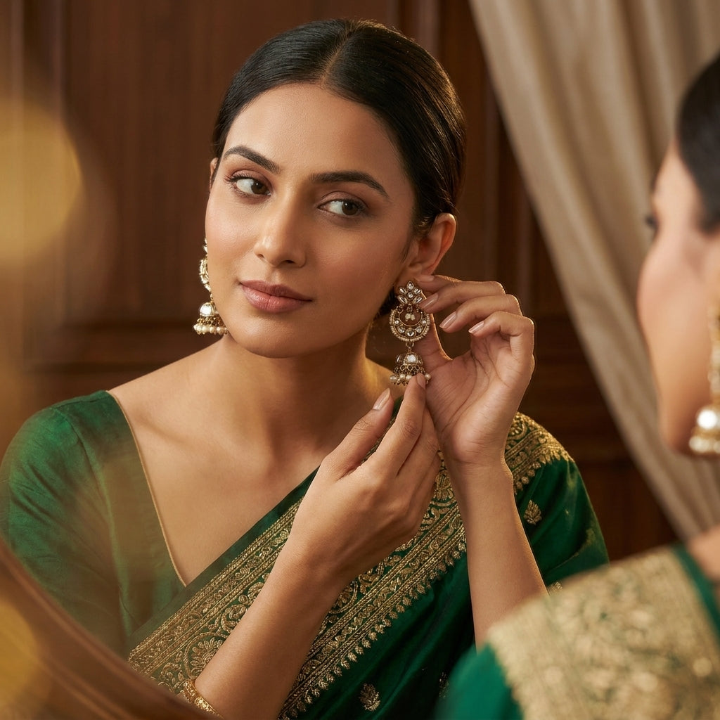 Floral Chandbali Jhumka Earrings