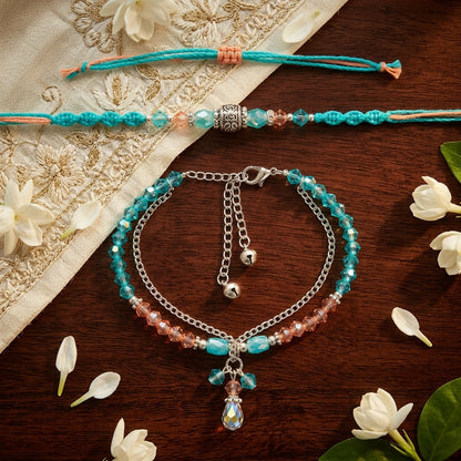 Elegant Turquoise Designer Bhai Bhabhi Rakhi