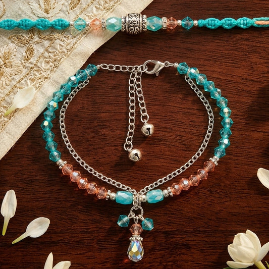 Elegant Turquoise Designer Bhai Bhabhi Rakhi