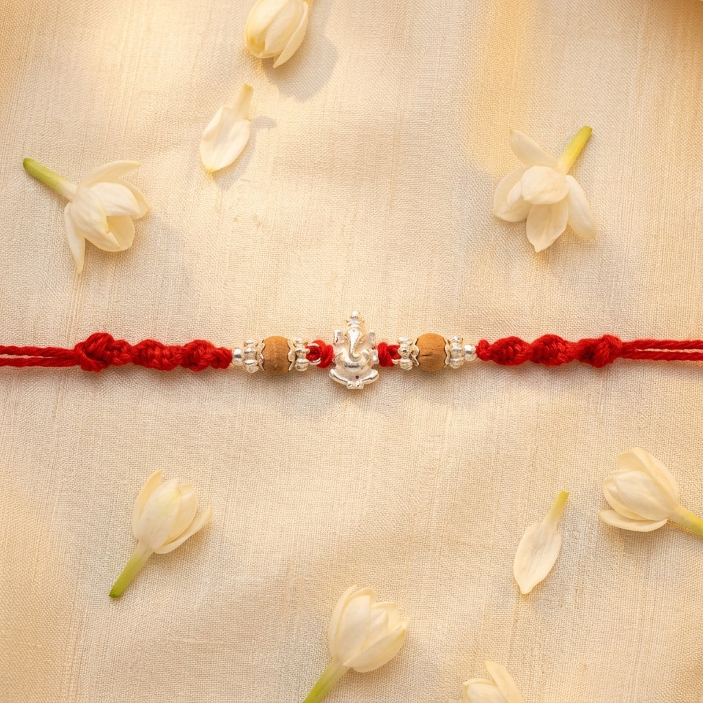 Divine Silver Tone Ganesha Rakhi