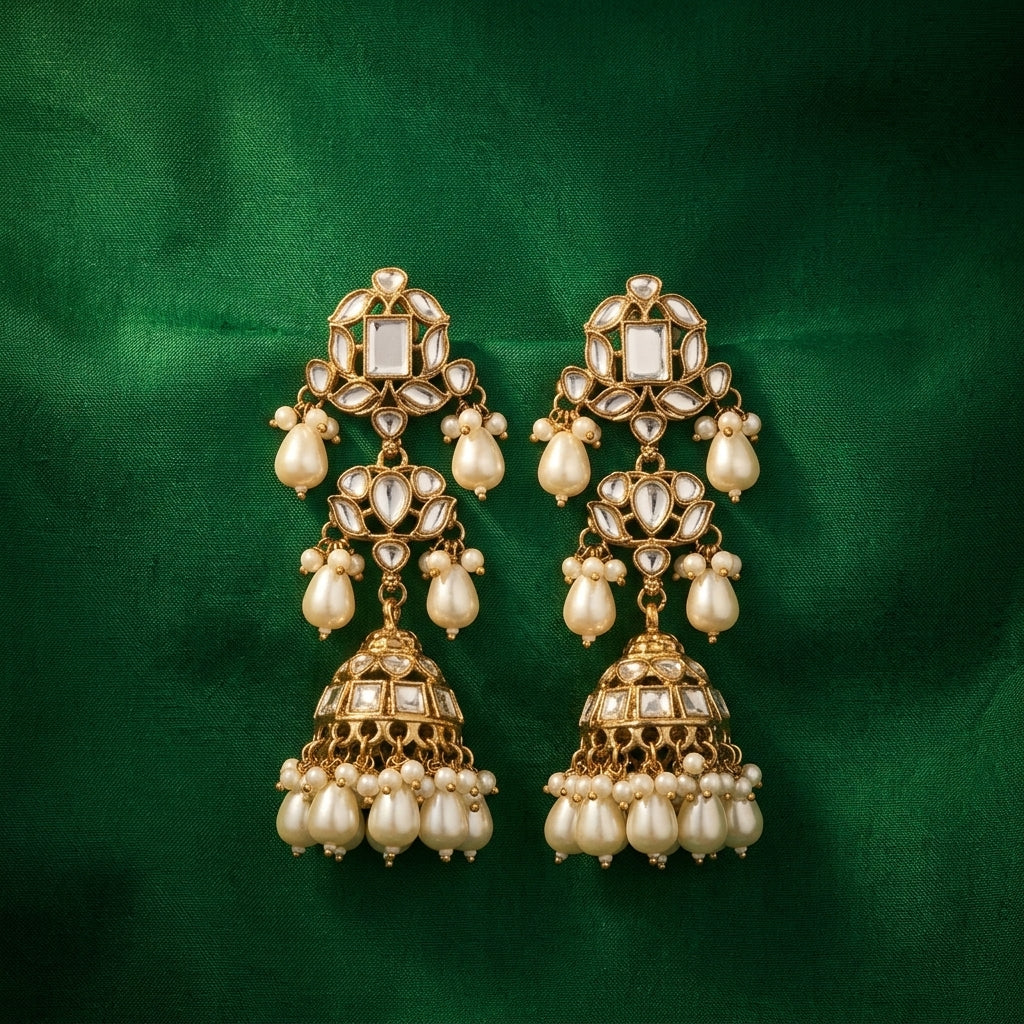 Regal Layered Kundan Jhumka Earrings
