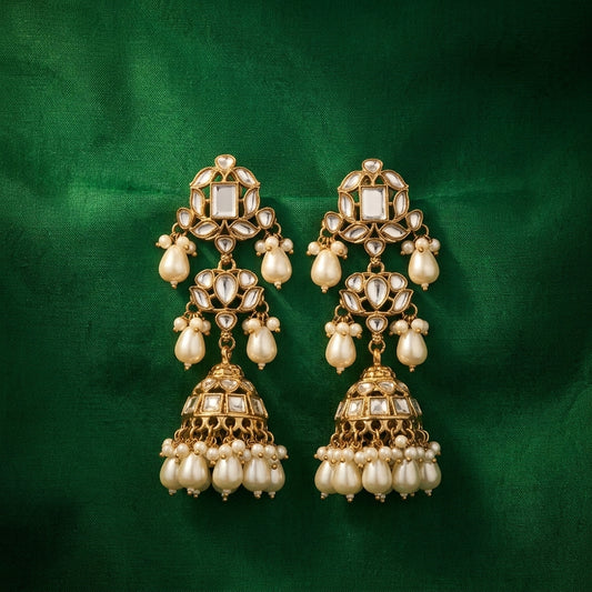 Regal Layered Kundan Jhumka Earrings