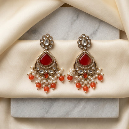 Crimson & Pearl Chandbali Earrings