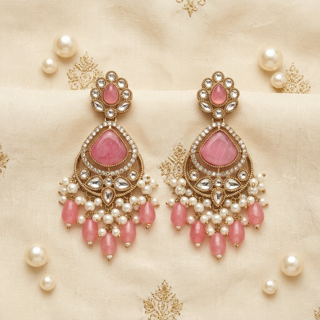 Crimson & Pearl Chandbali Earrings