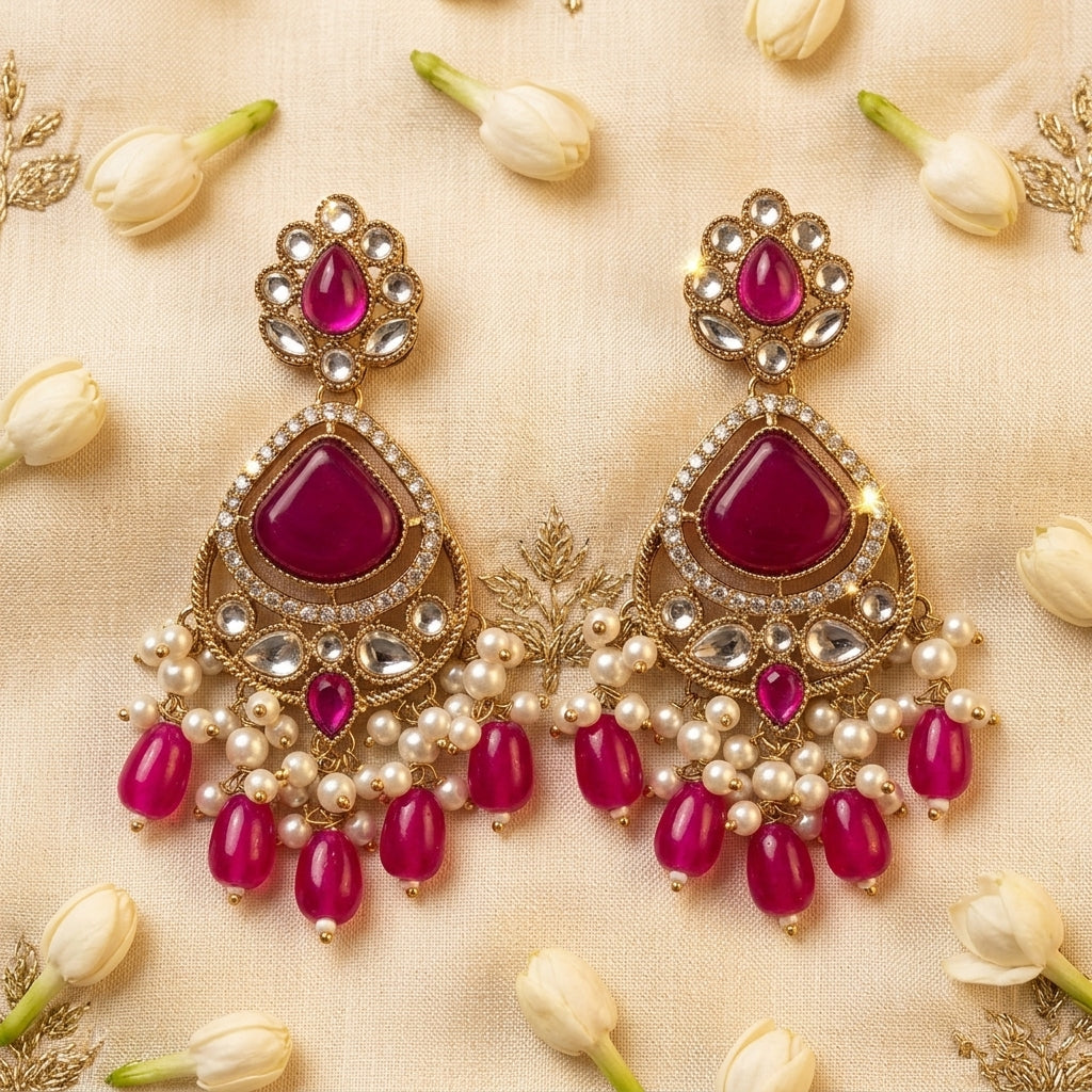 Crimson & Pearl Chandbali Earrings