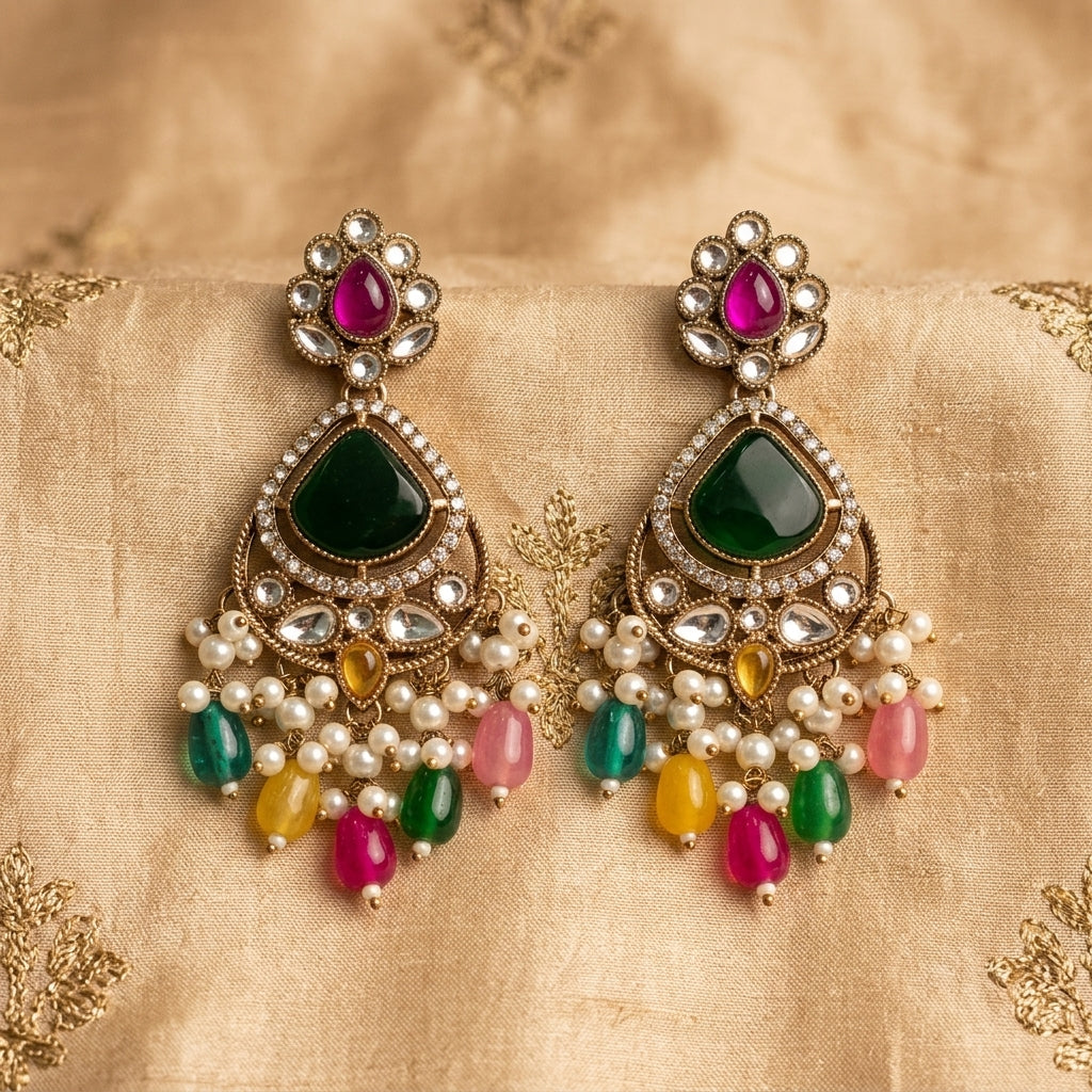 Crimson & Pearl Chandbali Earrings