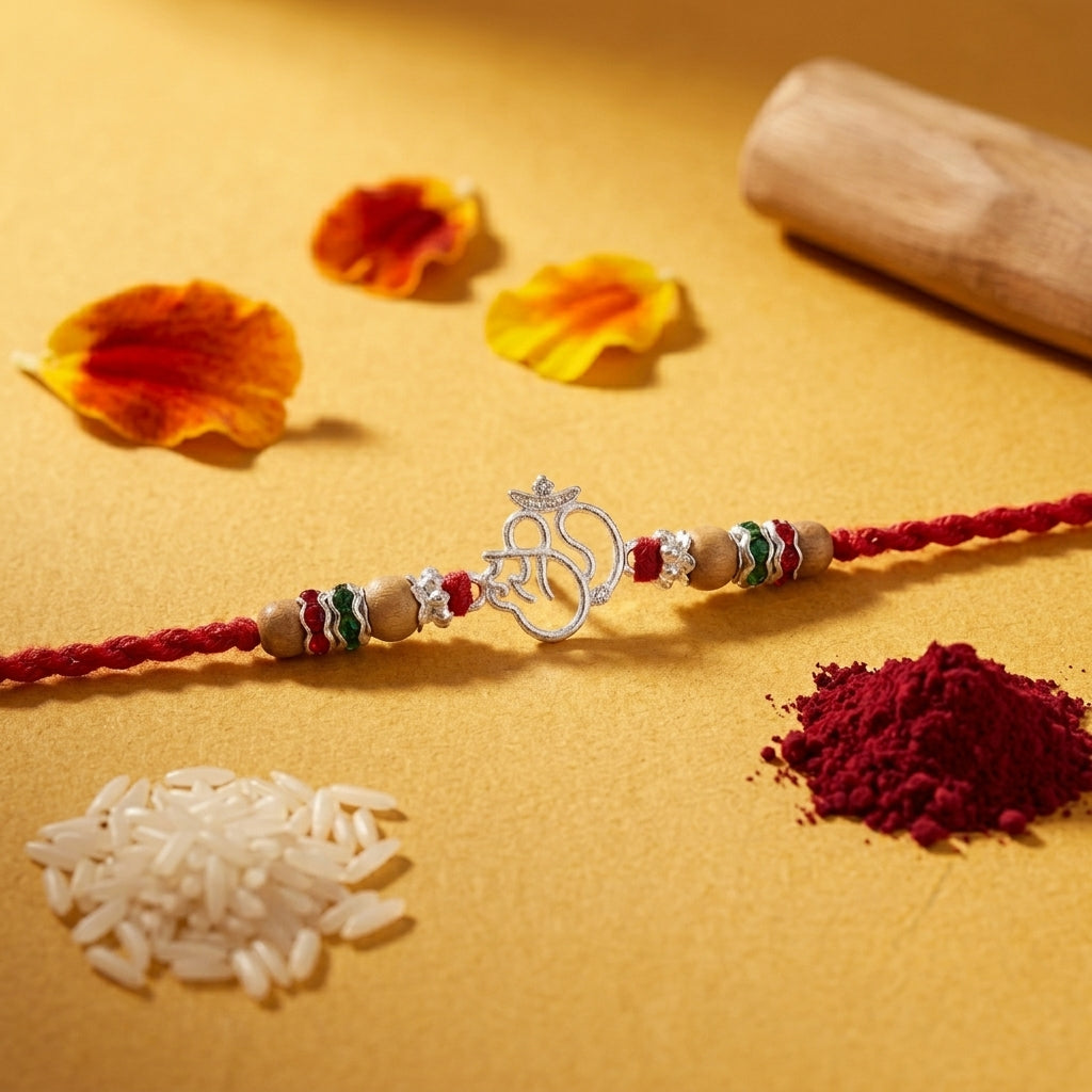 Sacred Silver-Tone Om Designer Rakhi
