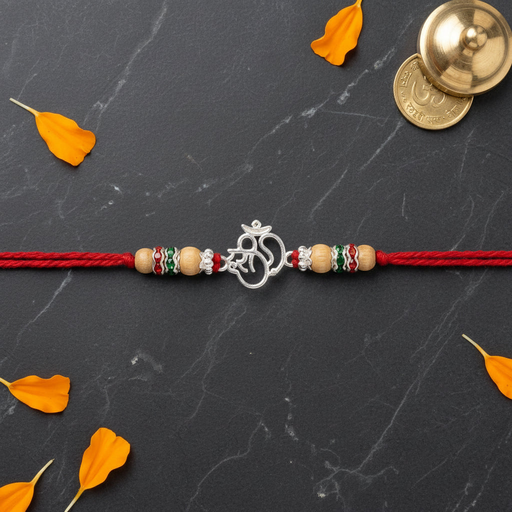 Sacred Silver-Tone Om Designer Rakhi