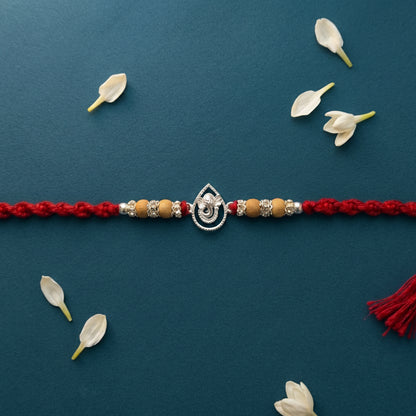 Teardrop Ganesha Silver-Tone Rakhi