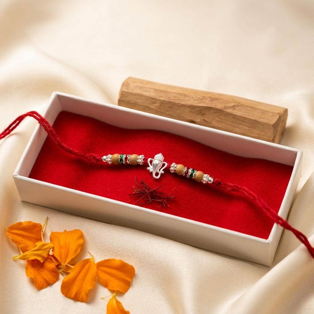 Divine Silver-Tone Ganesha Rakhi