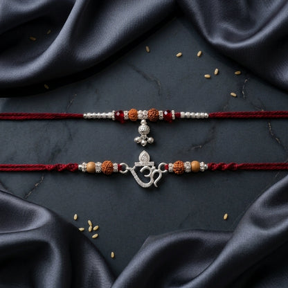 Sacred Silver-Tone Om Bhai Bhabhi Rakhi