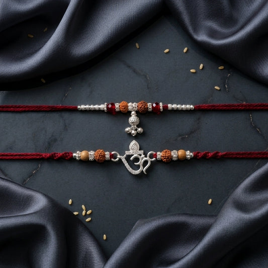 Sacred Silver-Tone Om Bhai Bhabhi Rakhi